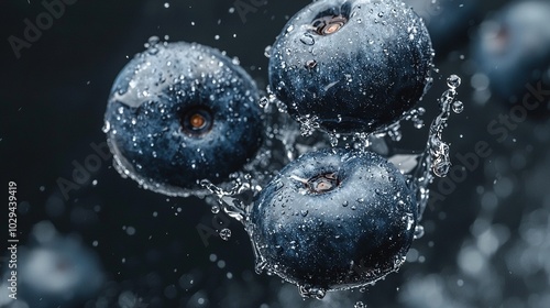    blueberries with water droplets on top and bottom, positioned below the photo photo