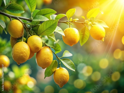 Lemon Tree Phenological Stages - Budding, Flowering, and Ripening Growth Periods Illustrated with Bokeh Effect for Botanical and Educational Use photo