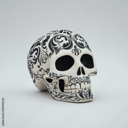 Decorative Skull Halloween Prop on White Background