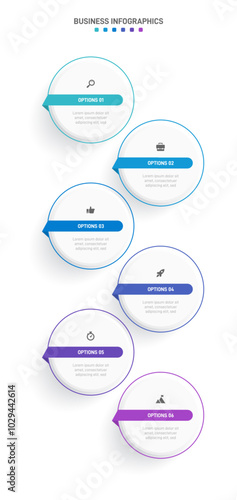 Vertical progress bar featuring 6 arrow-shaped elements, symbolizing the six stages of business strategy and progression. Clean timeline infographic design template. Vector for mobile presentation.