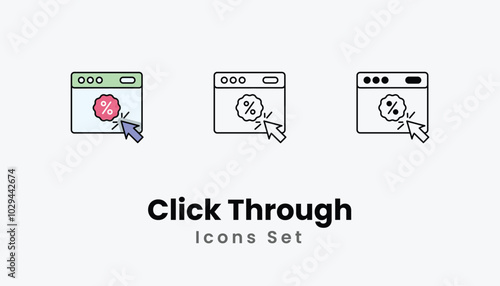 Click Through Icons thin line and glyph vector icon stock illustration