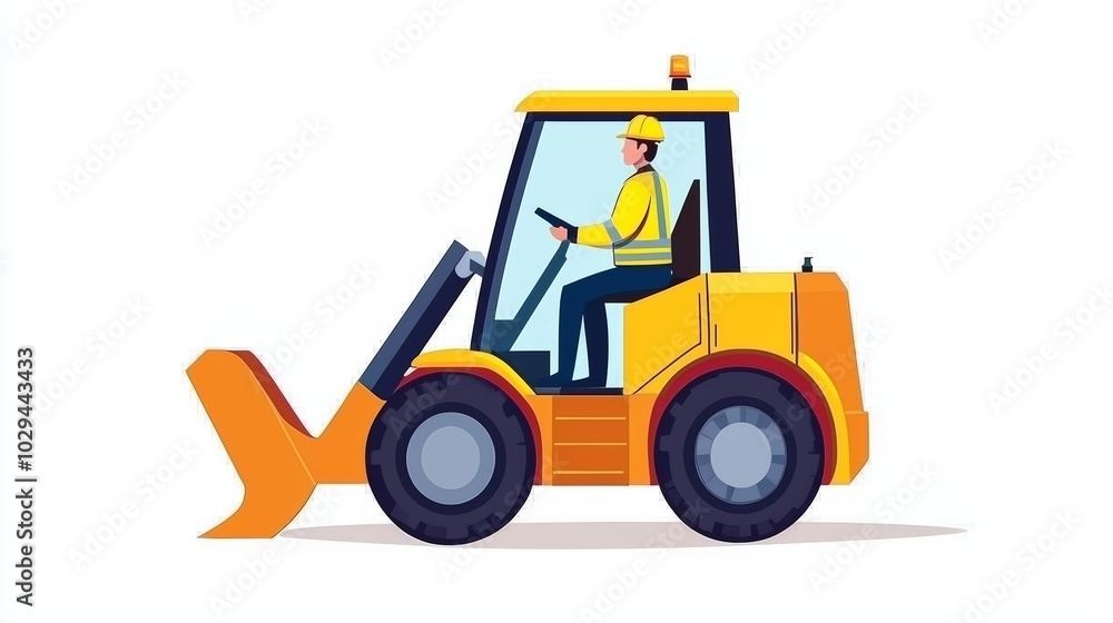 Fototapeta premium A worker inspecting machinery, safety in industry, flat design, high-visibility vest, isolated on white background