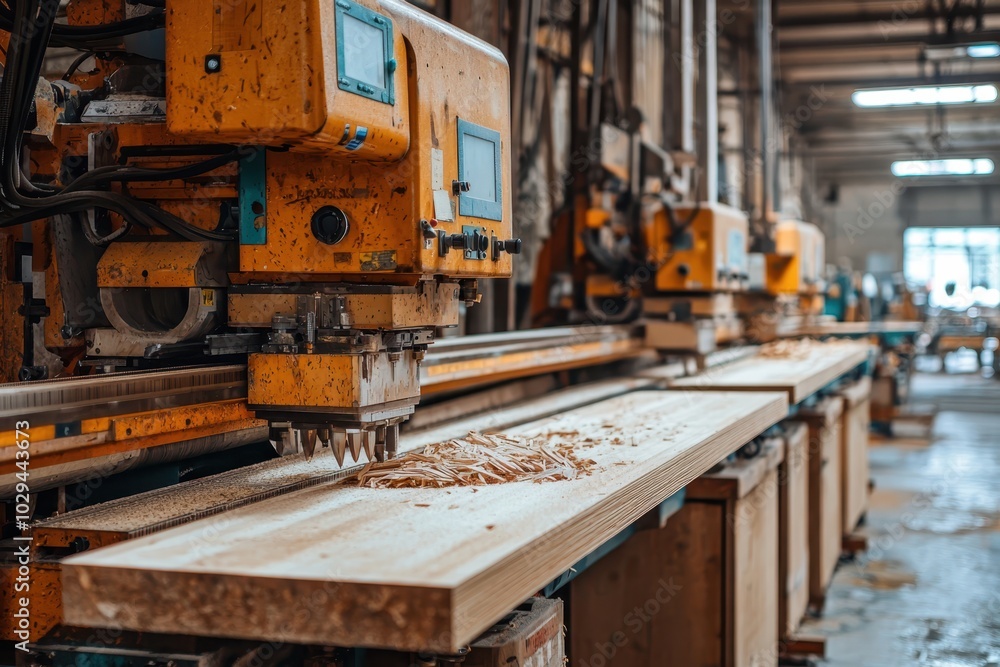 A busy woodworking factory equipped with large industrial machines shaping timber, showcasing the process of cutting, refining, and producing wood products in a high-efficiency environment.. A busy woodworking factory equipped with large industrial machines shaping timber, showcasing the process of cutting, refining, and producing wood products in a high-efficiency environment..
