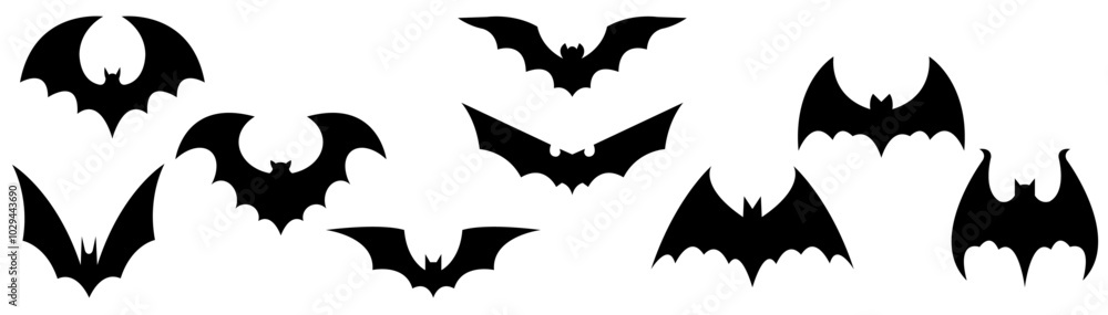 Naklejka premium set of halloween bats in black and white color