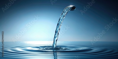 Minimalist spout pouring water into clear pool photo