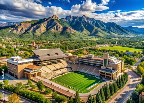 Macro Photography of Mountain Lion Stadium at University of Colorado UCCS with Vibrant Details and Scenic Background photo