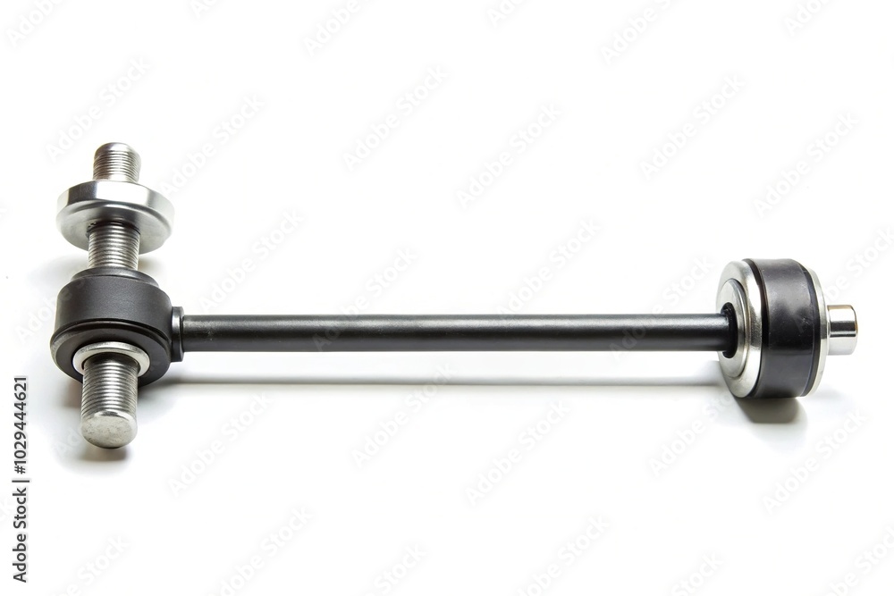 Minimalist steel front stabilizer link or sway bar for connecting wheels of vehicle isolated on white background Minimalist steel front stabilizer link or sway bar for connecting wheels of vehicle isolated on white background