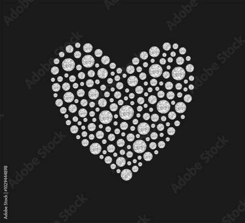 Decorative crystal heart shaped ornament, vector for fashion, card, poster designs, apparel design