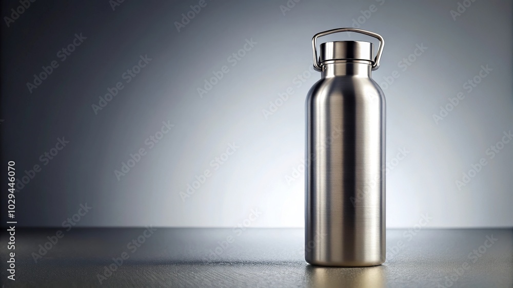 Shiny stainless steel bottle mockup with simple background and depth of field Shiny stainless steel bottle mockup with simple background and depth of field