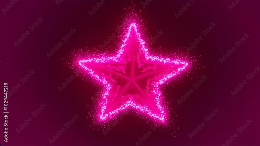 Glowing pink star with sparkling particles on dark background, concept of celebration Glowing pink star with sparkling particles on dark background, concept of celebration