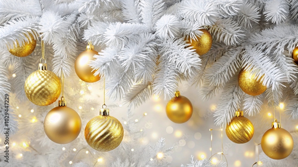 Fototapeta premium golden christmas balls on branch