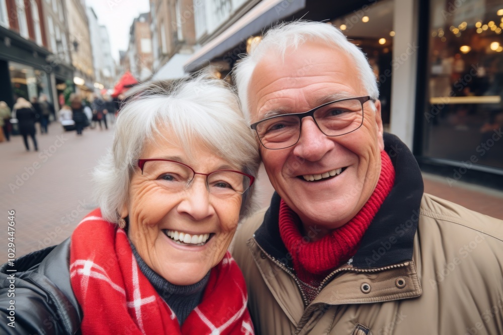 Close up of senior couple taking selfie in city Close up of senior couple taking selfie in city