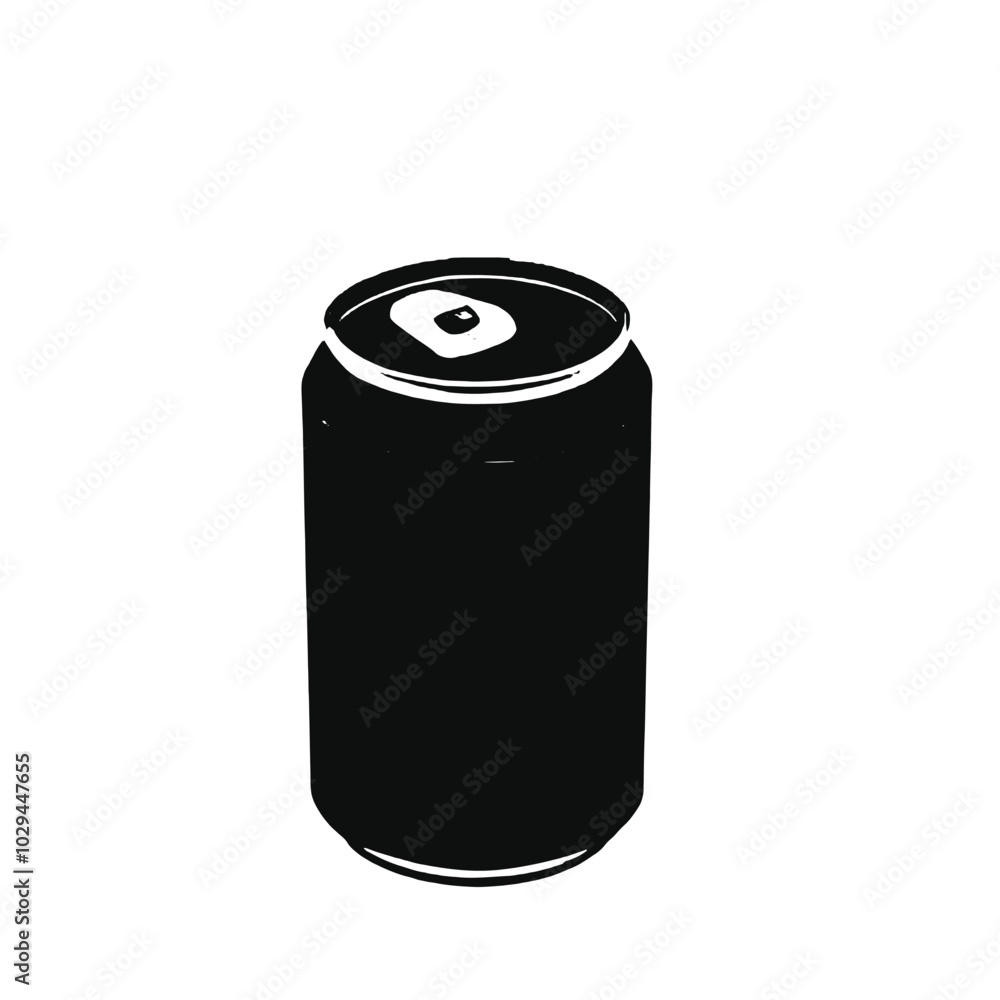 A black soda can with a silver lid, vector silhouette A black soda can with a silver lid, vector silhouette