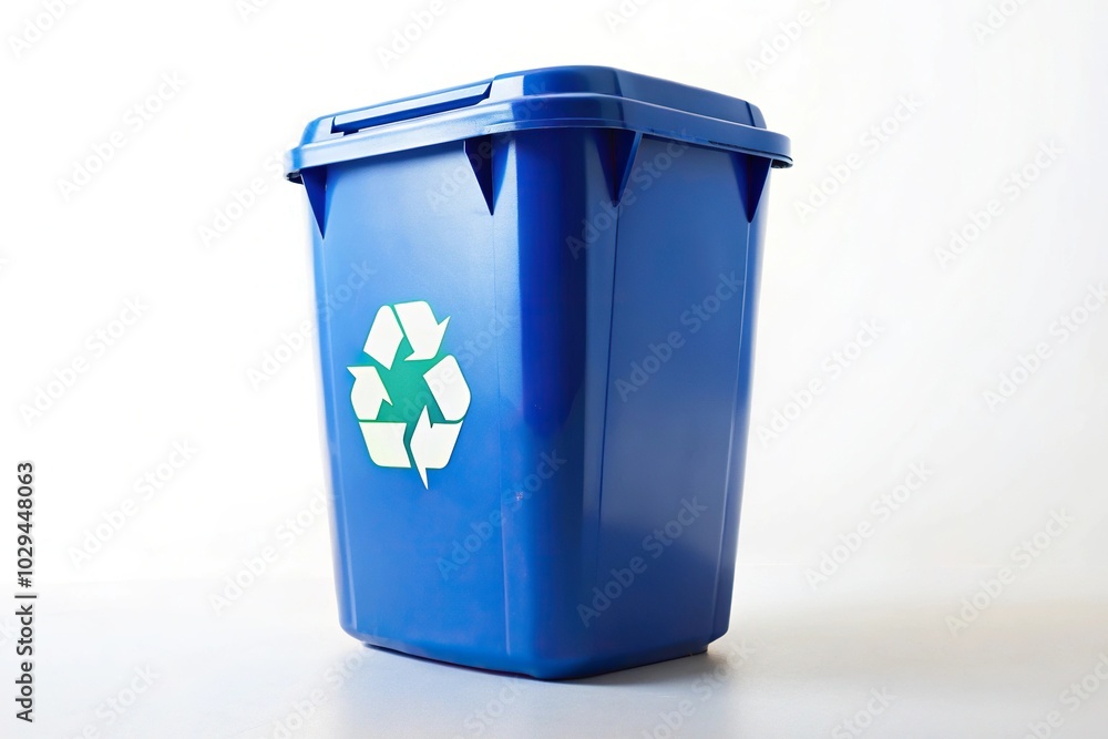 Recycling waste container on a white background at a tilted angle Recycling waste container on a white background at a tilted angle
