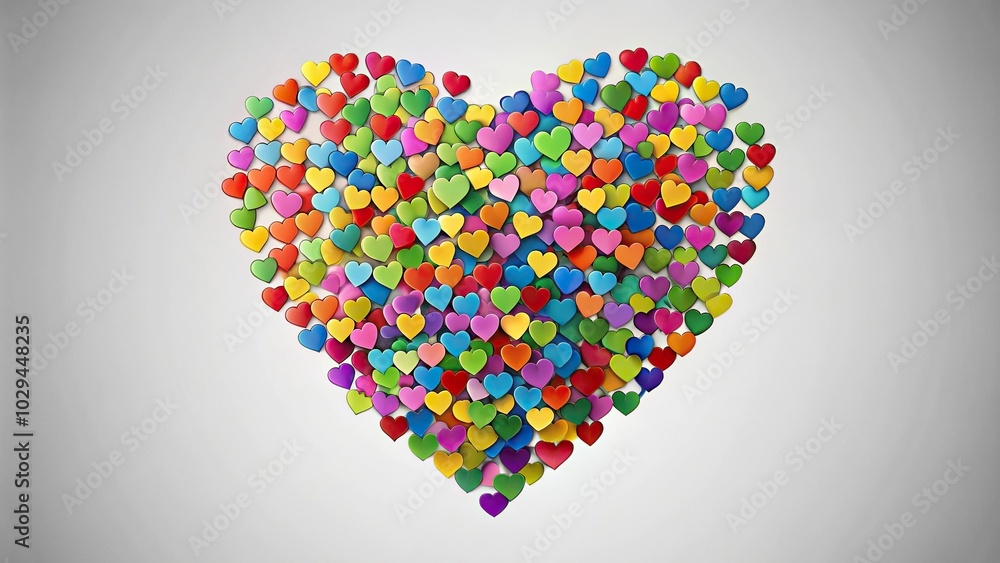 Silhouette of a large colored heart made of small hearts