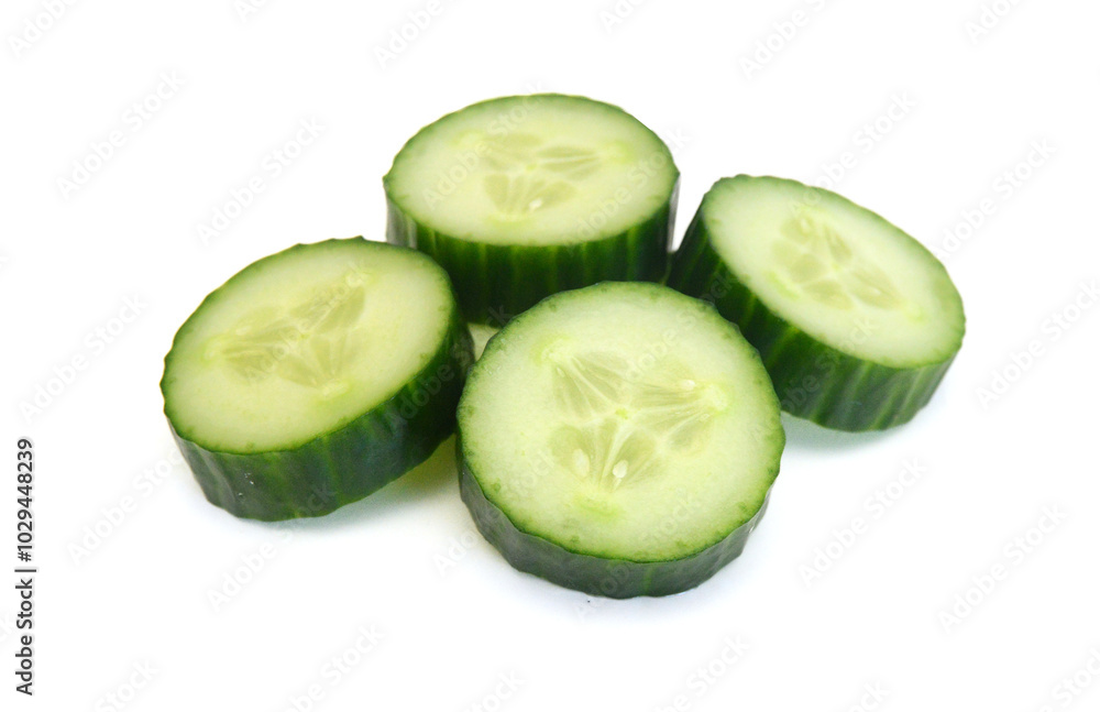 Cucumber and slices isolated over white background. Cucumber and slices isolated over white background.