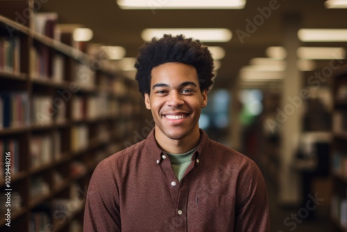 Portrait of a African American male student in library