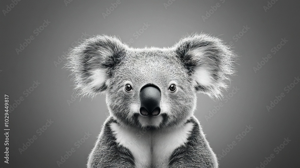 A monochromatic image of a koala bear gazing at the lens with astonishment A monochromatic image of a koala bear gazing at the lens with astonishment