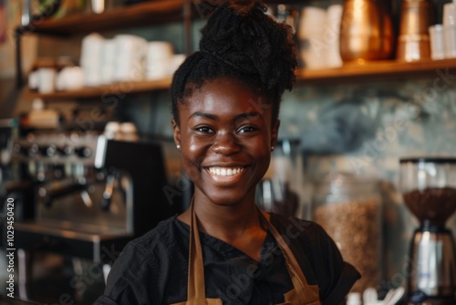 Portrait of a smiling African American female barista