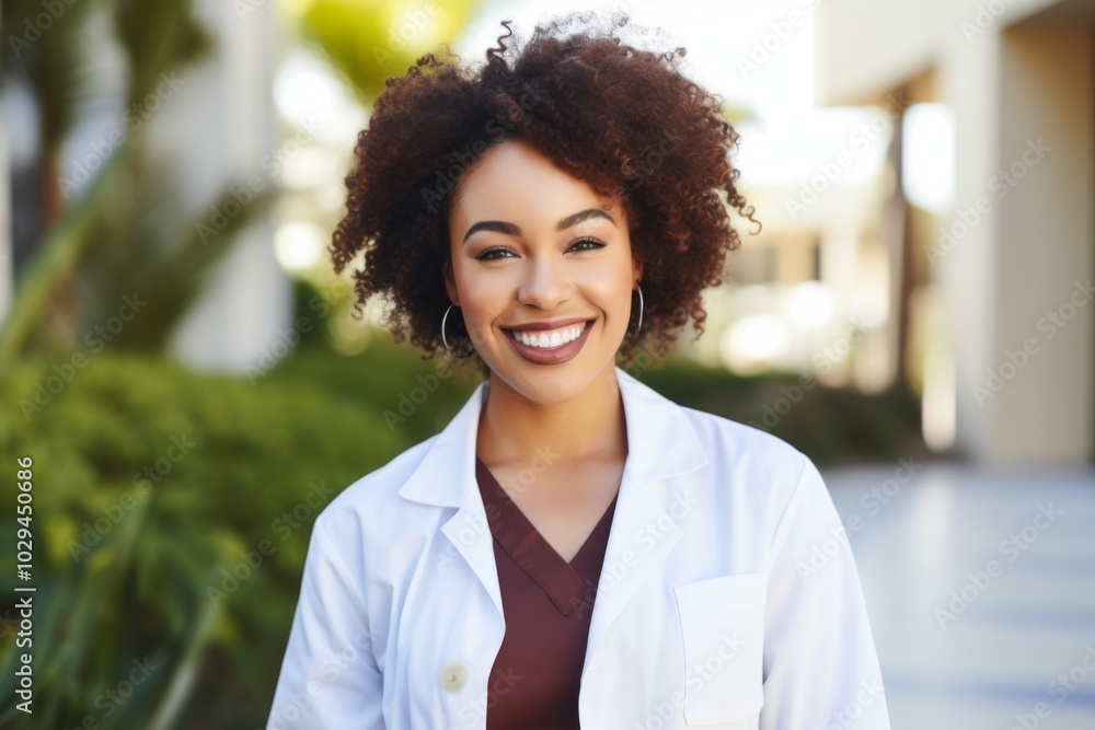 Portrait of a smiling female African American medical physician Portrait of a smiling female African American medical physician