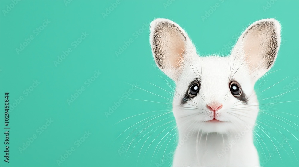   A clear photo of a tiny white creature on a leafy green background with a slightly blurred portrait of its face