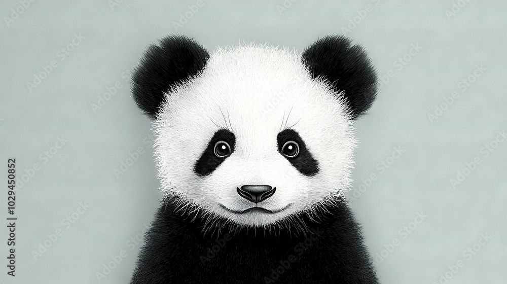 A monochrome portrait of a panda with its eyes open and an expressive countenance A monochrome portrait of a panda with its eyes open and an expressive countenance