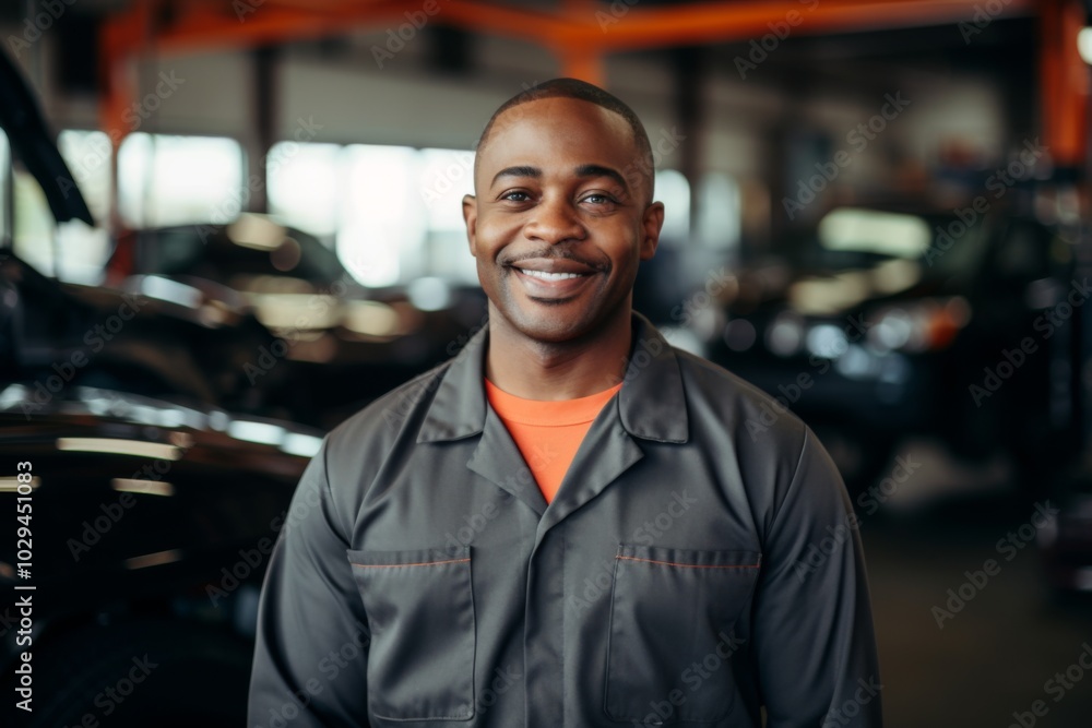 Portrait of a smiling middle aged African American car mechanic Portrait of a smiling middle aged African American car mechanic