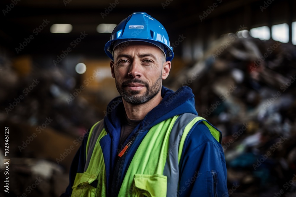 Portrait of a worker at recycling facility Portrait of a worker at recycling facility
