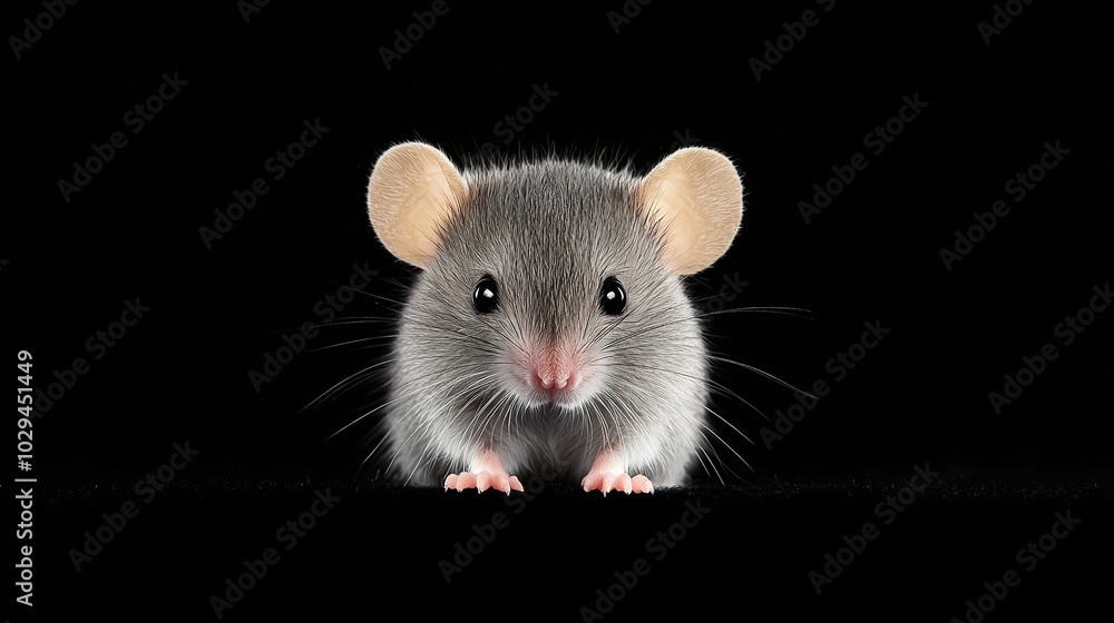 A close-up of a rodent on a black background, facing the camera with a curious expression A close-up of a rodent on a black background, facing the camera with a curious expression