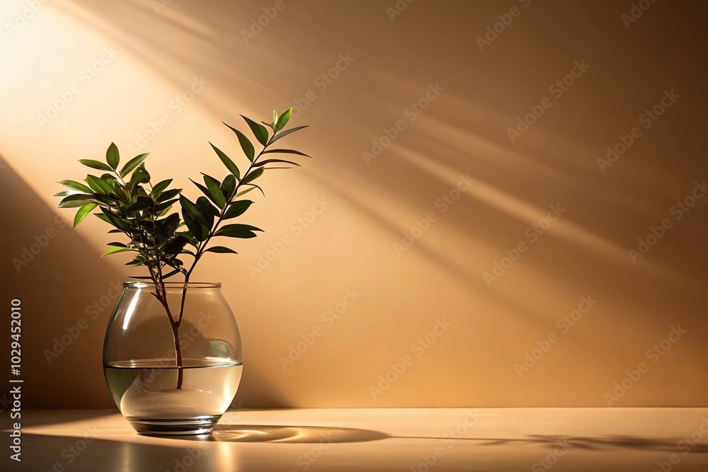 Silhouette of plant in glass vase with soil on beige background Silhouette of plant in glass vase with soil on beige background