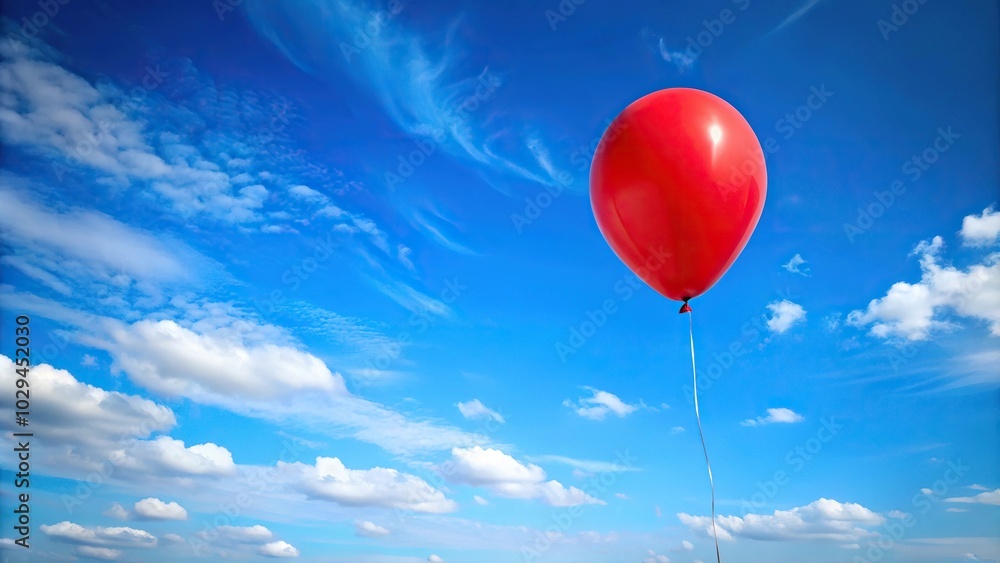 Red balloon floating in blue sky Red balloon floating in blue sky