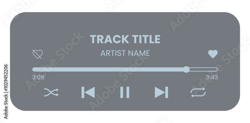 Music media player interface template. Music player vector design. Graphic mediaplayer panel template for mobile app. Modern playback of music application. Vector Illustration.