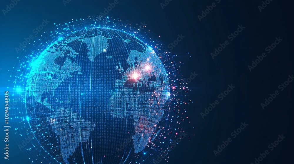 Fototapeta premium Digital Globe with Binary Code and Glowing Points