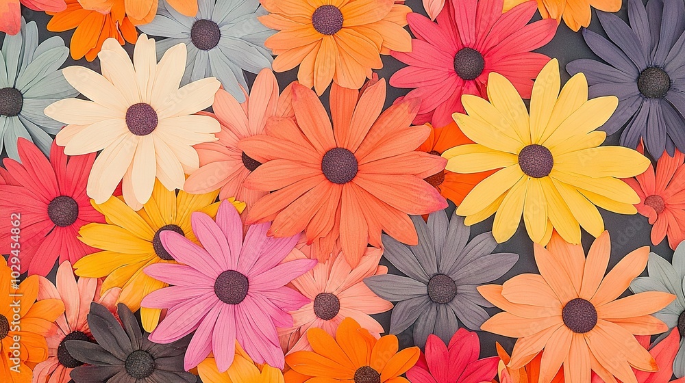 A close-up of vibrant, multi-colored flowers with numerous petals A close-up of vibrant, multi-colored flowers with numerous petals