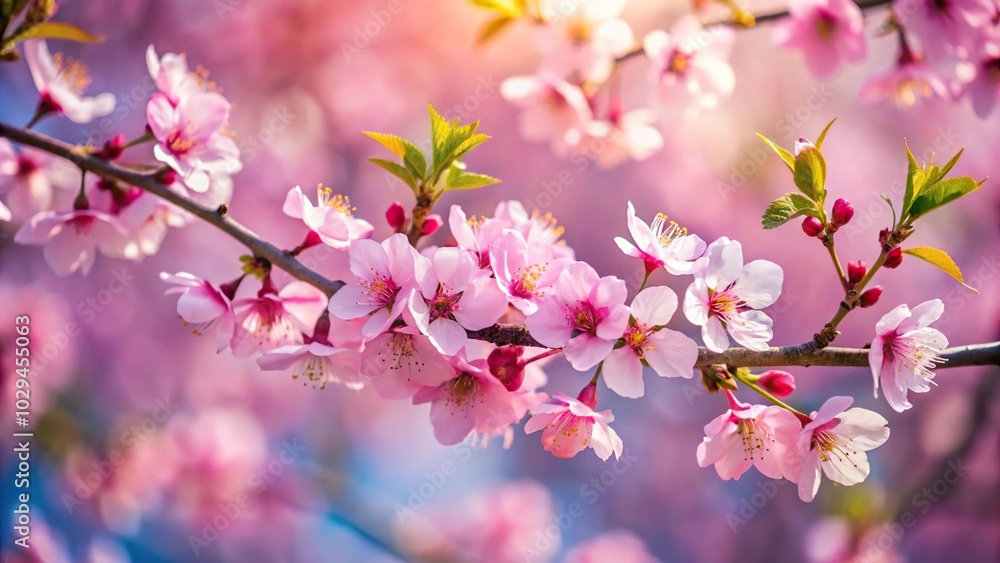 Pink blossoms on tree branch with soft focus background Pink blossoms on tree branch with soft focus background