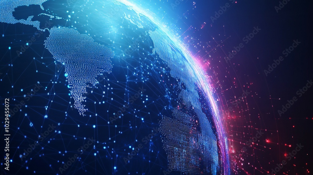 Obraz premium A 3D Rendered Earth Globe with a Digital Network