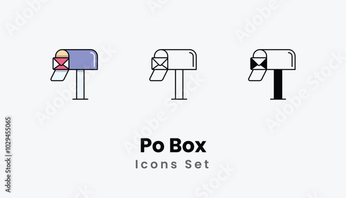 Po Box Icons thin line and glyph vector icon stock illustration photo