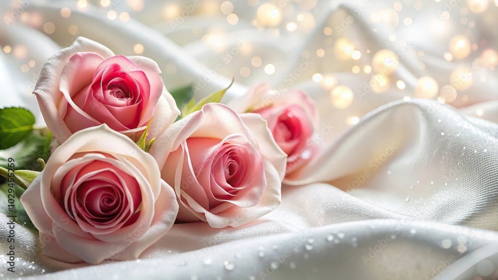 Opulent floral pattern with roses on white fabric Opulent floral pattern with roses on white fabric