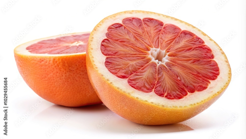Sliced grapefruit isolated on white background, low angle view Sliced grapefruit isolated on white background, low angle view