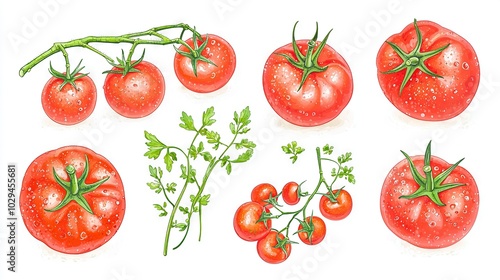  A group of halved tomatoes, prepared for use as decorative elements