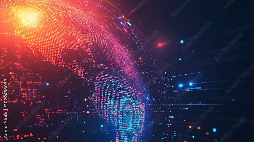 Fototapeta premium Abstract digital globe with red and blue lights