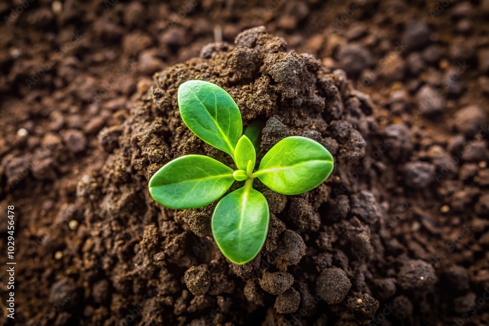 Naklejka premium Small green plant sprouting from the earth high angle