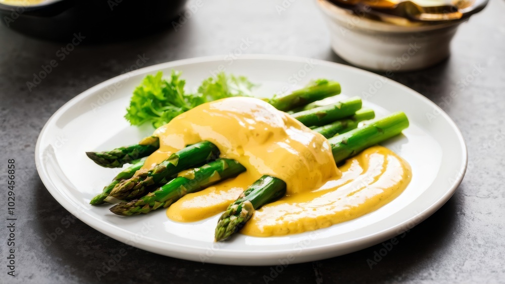 Grilled vegetarian asparagus with vegan hollandaise sauce. Grilled vegetarian asparagus with vegan hollandaise sauce.