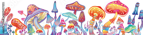 Magic mushrooms of various shape, vector bannerPrint