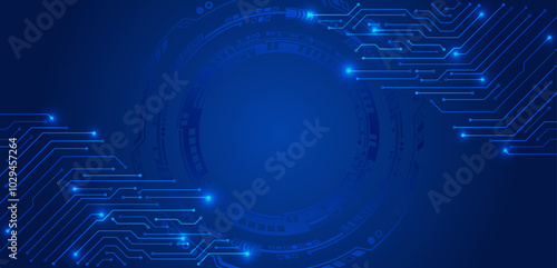 Abstract global sci fi concept. Digital internet communication on blue background. Wide Cyber security internet and networking concept. Hi-tech vector illustration with various technology elements.