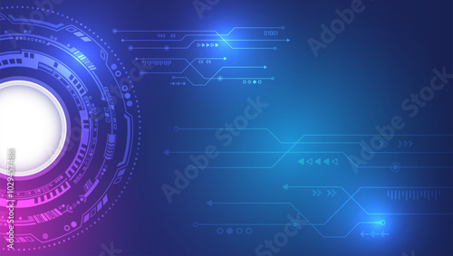 Wide Cyber security internet and networking concept. Hi-tech vector illustration with various technology elements. Abstract global sci fi concept. Digital internet communication on blue background.