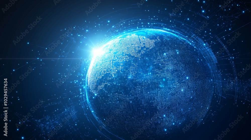 Obraz premium Digital Globe with Glowing Lines and Dots