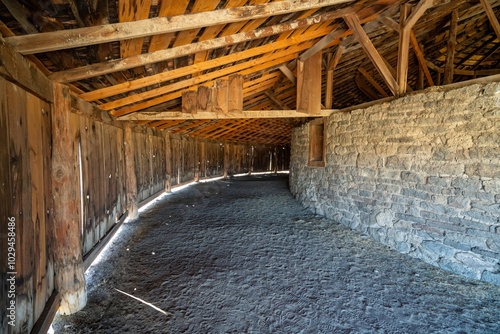 The interior, showing unique construction, of the Pete French round barn near Frenchglen Oregon. The  Barn is a historical site maintained by the Oregon State Parks photo