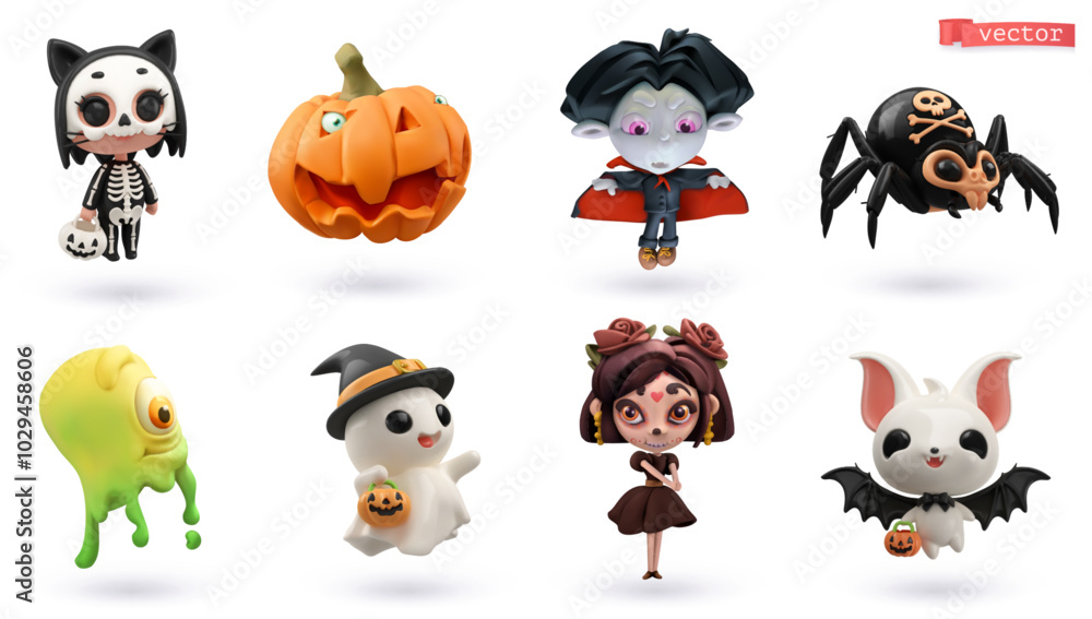 Obraz premium Halloween 3d render vector icon set
