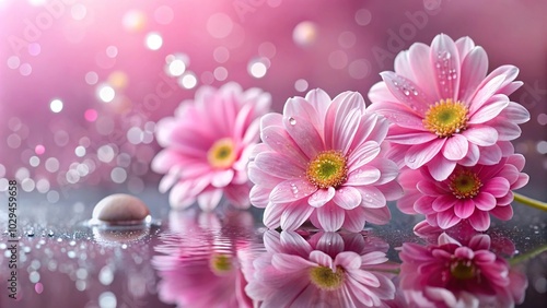 Pink flowers with water droplets creating a serene ambiance